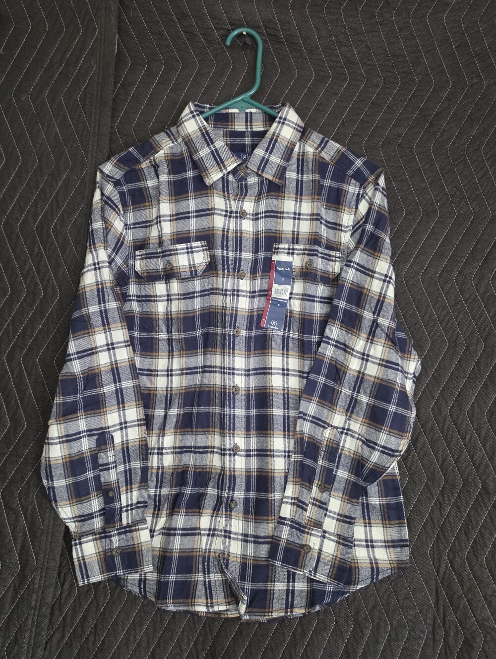George Navy, White and Tan Plaid Long-Sleeve Button-Down Shirt
